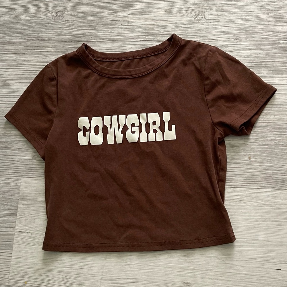 Brown "COWGIRL" crop top